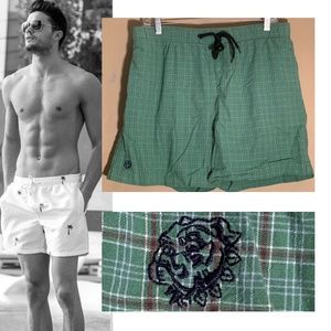 Jocko Green Plaid Swim Trunks Small 6" inseam Gently worn 100% cotton
